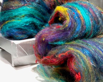 Sparkly, Multicolor art batt "Batt Crazy" 1-4 oz Surprise Batt, bright color scrap fiber, felting, needle felting, spinning, weaving