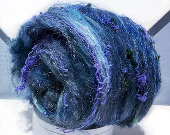 Textured Fiber Art Batt “Alexandrite” 1.5 & 3oz , RTS, Felting wool, Spinning fiber in slate blue, green, violet, gold, teal
