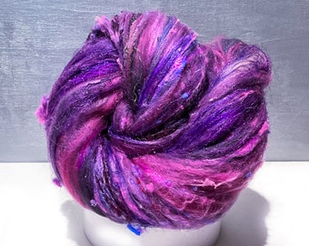 Purple Fiber art batt, "Virtuous Violet" 2 oz & 2.25oz, RTS, felting wool, spinning fiber:pink, orchid, fuchsia w/ bits of green, grey, blue