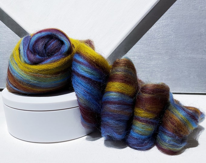 River Rock Blue, Brown Merino Roving: Multicolor Felting Wool, Spinning ...