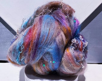 Silky, Textured Art Batt “Sea Sediment Jasper” 2.25, 3 & 4oz., Spinning Fiber, Felting wool, blue, beige, violet, ecru, tan, rust, orchid