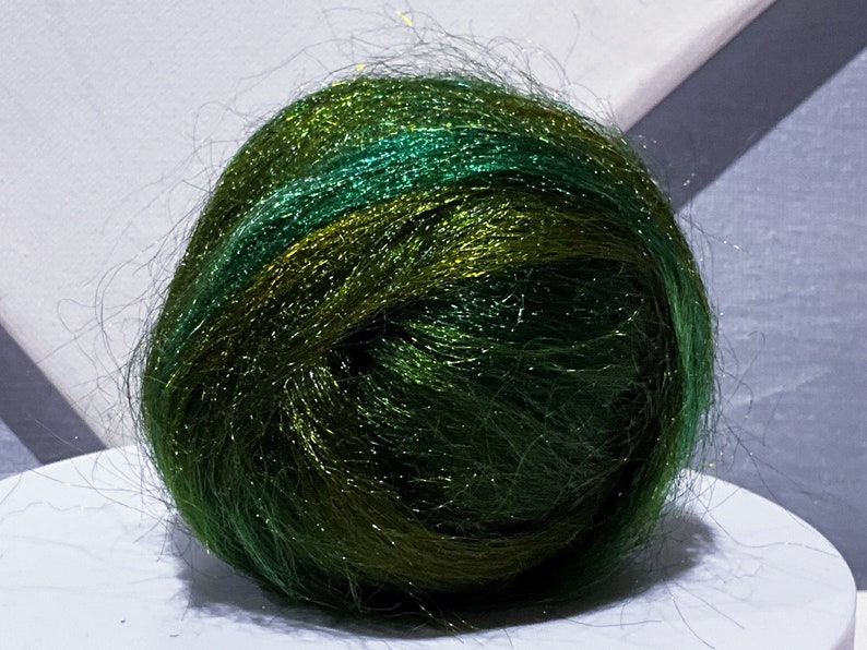 Variegated Green Firestar Avocado Needle Felting, Spinning Fiber, roving, .5 oz image 5