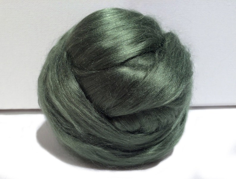 Sage Green Bamboo roving, top, Needle Felting, Spinning Fiber, Medium Green, silver green, Pistachio 1 oz. image 2