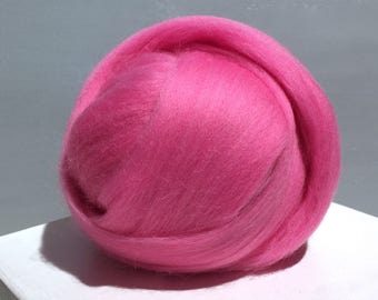 Bright Pink Merino Roving,  Felting Spinning Fiber, weaving