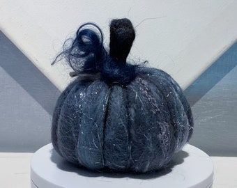 Sparkly Blue Pumpkin “Silver Lake Pumpkin” Felted wool, Autumn decor, Fall ornament, Mantle, Center Piece: slate, silver, grey, dusty blue