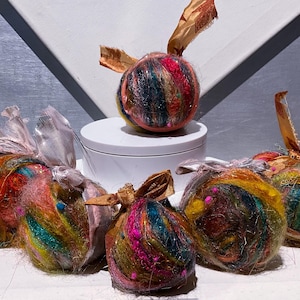 Fiber Art Batt Bomb &quot;Flash Light&quot; .25-.5oz, blend/spinning fiber, felting, weft wool: teal, chartreuse, gold, orange, fuchsia, forest, Navy
