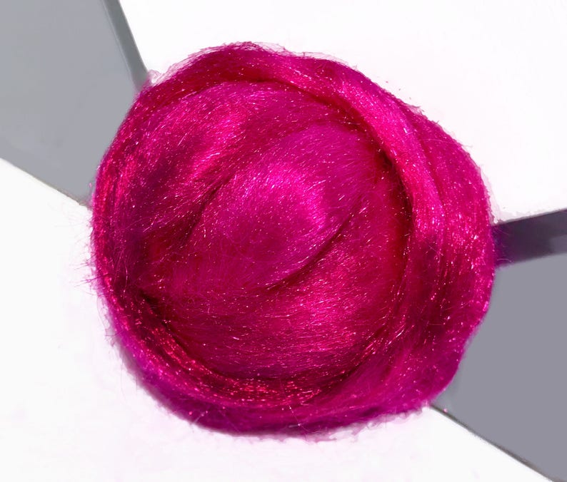 Magenta Firestar roving, Needle Wet Nuno Felting Spinning Fiber .5 oz red violet purple deep fuschia, synthetic dubbing image 2