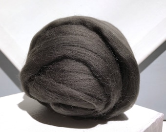 Warm Grey Merino Roving, "Carbon" grey wool roving, Felting Wool, Spinning Fiber, gray grey, medium grey,