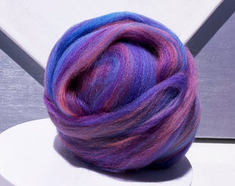 Multicolor Merino Roving “Butterfly Bush” Felting wool, Spinning Fiber in Hyacinth Blue, bright pink, purple, blue violet