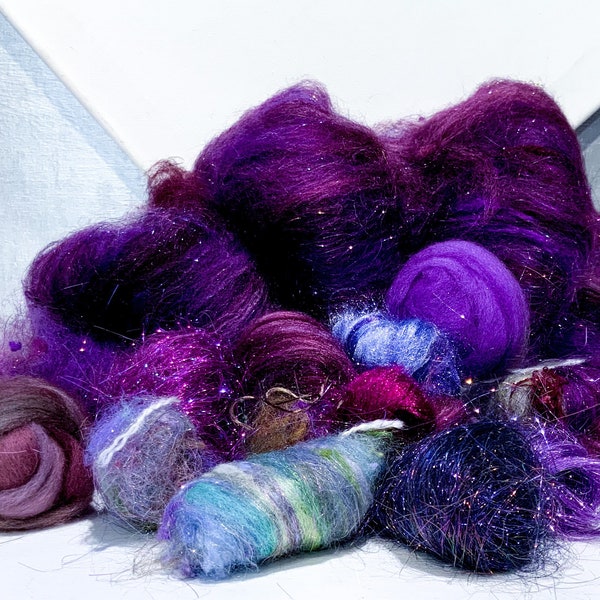 Kit fibre violet, échantillonneur violet, 1 oz : mèche, laine, étoile de feu, laine à feutrer, filage, mélange de fibres, échantillons de nappe, option de nappe sur cardée