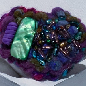 Felted, Beaded brooch,  Subtle Heart Shape Pin from handspun yarn