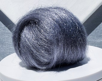 Dark Silver Grey Firestar “Pewter” Needle Felting Spinning Fiber, medium silver Grey sparkly roving, synthetic dubbing