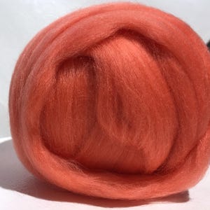 Coral Merino Wool Roving, Needle Felting, Spinning Fiber, Merino wool, felting wool, pink orange wool, coral roving, salmon merino image 1