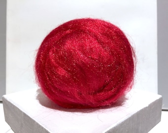 Fire Engine Red Firestar Roving, Needle Felting, Spinning Fiber, primary red, true red, ruby .5 oz, cherry, Valentine, Candy apple red