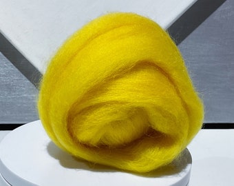 Bright Yellow Merino Roving “Lemon Drop” Felting Wool, Spinning Fiber, weaving weft