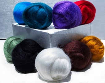 Mèche de bambou, assortiment de neuf couleurs, feutrage, filage, alternative aux fibres végétaliennes et à la soie : sarcelle, rouge, bleu, marron, sauge, topaze, noir, blanc