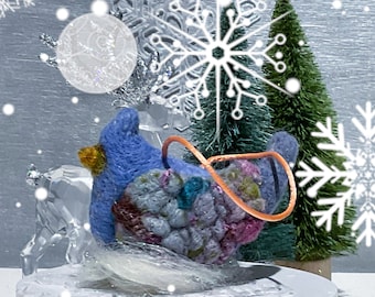 Felted Christmas Tree Ornament “Hyacinth Blue Bird” Holiday Decor, bird ornament, slate blue, Orchid pink, violet, silver grey