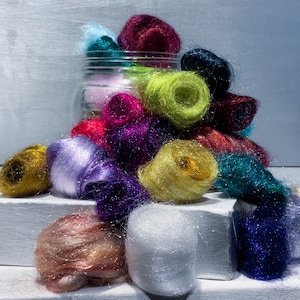 Firestar grab bag, Surprise Craft Kit, 1oz, multi-color, sparkly mini roving grab bag, synthetic dubbing