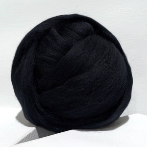 Black Merino Roving, Needle Felting wool, Spinning Fiber, Black, Merino wool, felting wool, black wool, black roving, black Merino image 1