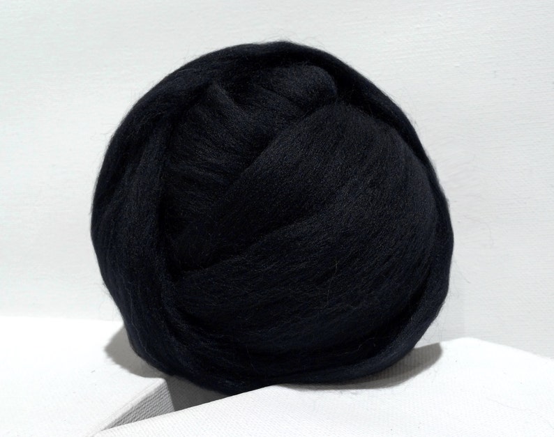 Black Merino Roving, Needle Felting wool, Spinning Fiber, Black, Merino wool, felting wool, black wool, black roving, black Merino image 1