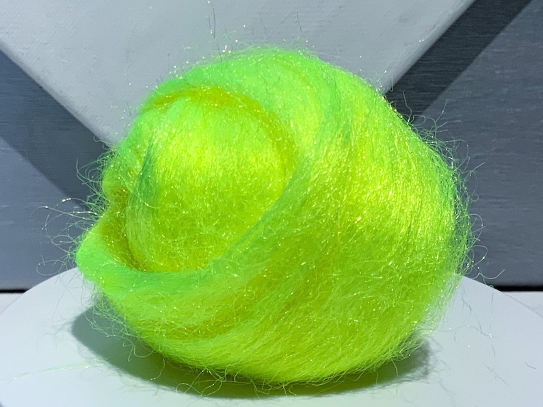 Acid Yellow Firestar, Needle Felting, Spinning Fiber, roving, .5 oz, Fluorescent, Neon Yellow, day glo, hi lighter blending fiber, fly tying image 1