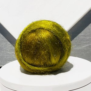 Green Gold Firestar “Ginseng” .5oz,  Wet, Needle Felting, Spinning Fiber, trilobial roving: yellow gold green, gold, synthetic dubbing