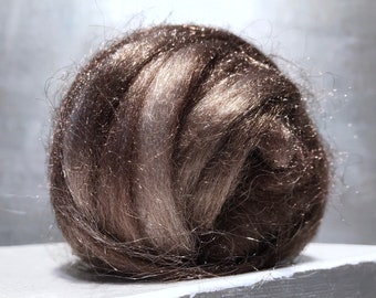 Silvery Brown Firestar "Pecan" roving, Needle Felting, Spinning Fiber, roving .5 oz, light brown, neutral brown, sand, mushroom,