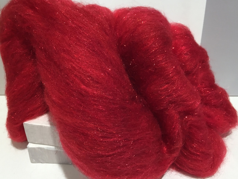 Red Wool Fiber Art Batt, Red Hot RTS Needle Felting, decorative fiber, roving, red Firestar, Christmas Red, Valentine's Day, Holiday Decor image 3