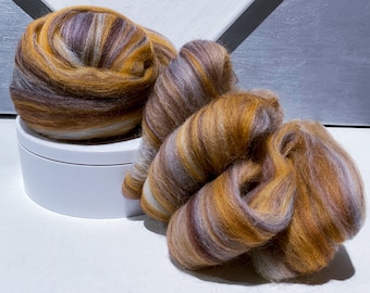 Multicolor Merino Roving “Sandstone” Felting wool, Spinning Fiber in Gold, Bronze, Silver Grey, Butterscotch