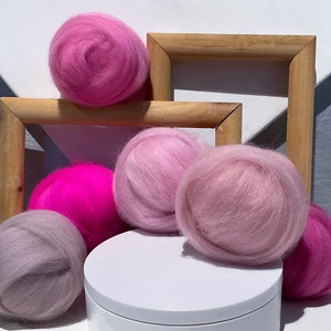 Merino Wool Roving Sampler “Pretty in Pink” Felting, Spinning, Weaving Fiber Kit (3-6oz)