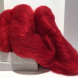 Red Wool Fiber Art Batt, Red Hot RTS Needle Felting, decorative fiber, roving, red Firestar, Christmas Red, Valentine's Day, Holiday Decor image 2