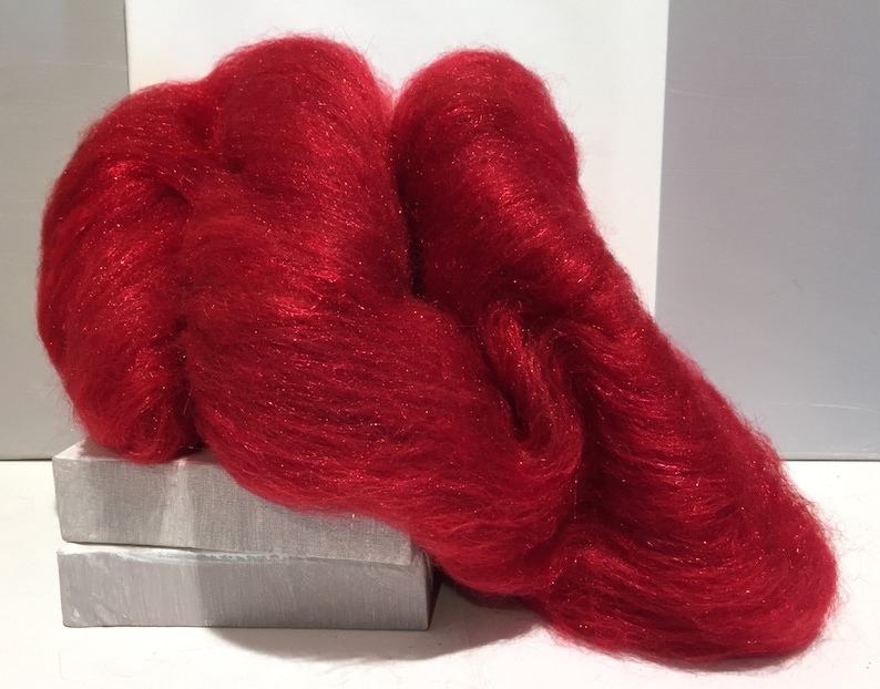 Red Wool Fiber Art Batt, Red Hot RTS Needle Felting, decorative fiber, roving, red Firestar, Christmas Red, Valentine's Day, Holiday Decor image 2