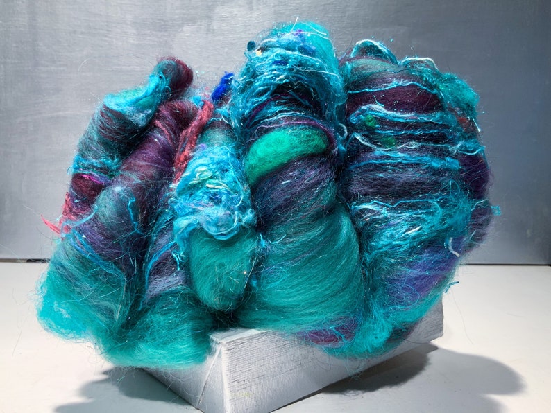 Textured, Surprise fiber art batt Wildethyme Surprise MTO 1-4oz, Sparkly Felting wool, spinning fiber, choose first color, new options image 1