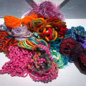Yarn grab bag 1, 2,3 oz: New, remnant yarn for Felting, Altered Book, Junk Journal, Art Yarn, Darning, Freeform knitting, crochet & weaving