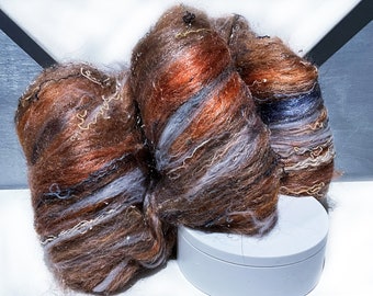 Copper, Tan, Grey Art Batt "Copper Vein" 3 oz, RTS, felting, weaving wool, spinning fiber in Cooper, Pink, tan, slate blue, brown