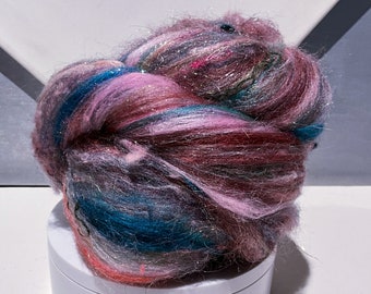 Pastel art batt “Bubblegum Ice Cream” 1.5oz, RTS, felting wool, spinning fiber in pink, coral, salmon, blue, turquoise, apple green, white