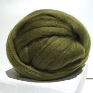 Olive Green merino, wool Roving, Needle Felting wool, Spinning Fiber, olive green Merino roving, wet felting, nuno felting wool