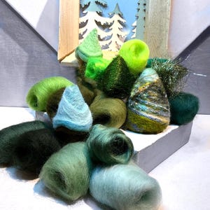 Green Fiber Art Sampler, Kit: Felting Wool, Spinning, Fly Tying Fibers (1 .oz)