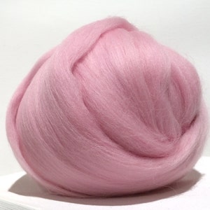 Pink Merino Wool Roving, Needle Felting, Spinning Fiber, pink wool roving, cotton candy, baby pink roving, bubble gum pink, Saori weaving image 1