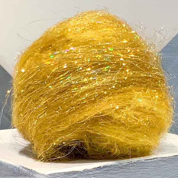 Gold holograph fiber batt, needle felting, wet felting spinning "Rumplestiltskin II" RTS, wool, Firestar, Angelina, gold rainbow