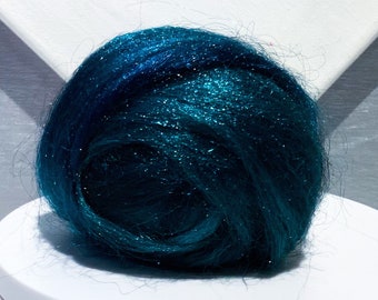 Blue, Green, Black Firestar “Kenyan Sapphire” .5oz Blending, Felting, Spinning Fiber in blue black, green black, synthetic dubbing