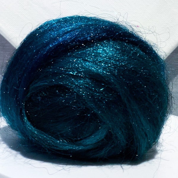 Blue, Green, Black Firestar “Kenyan Sapphire” .5oz Blending, Felting, Spinning Fiber in blue black, green black, synthetic dubbing