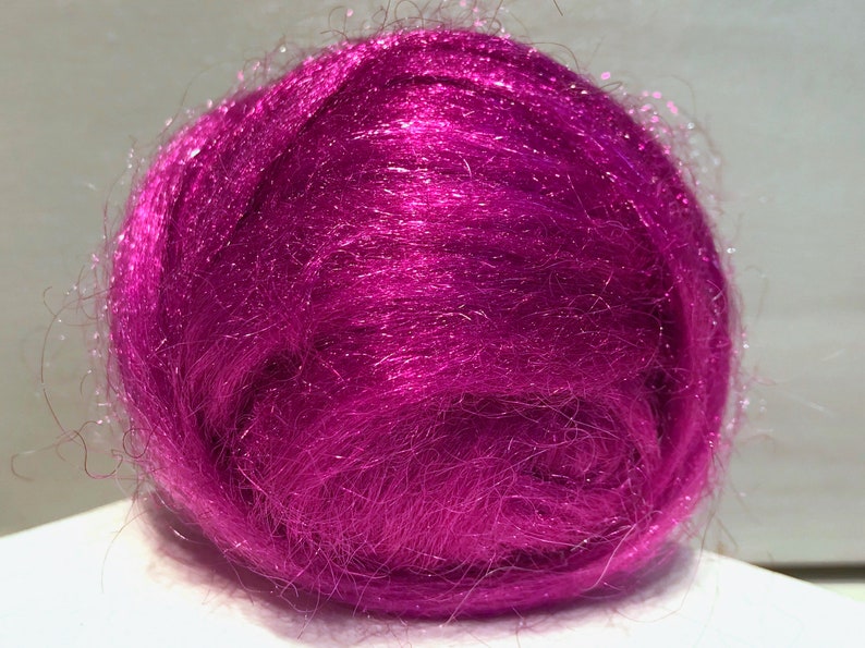 Red Violet Firestar roving, Needle Wet Nuno Felting Spinning Fiber Wilde Berry .5 oz light red violet, purple, deep fuschia image 3