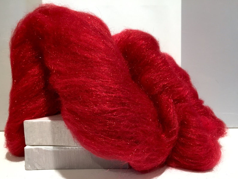 Red Wool Fiber Art Batt, Red Hot RTS Needle Felting, decorative fiber, roving, red Firestar, Christmas Red, Valentine's Day, Holiday Decor image 1