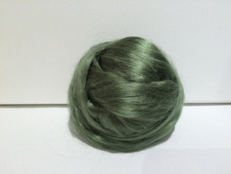 Sage Green Bamboo roving, top, Needle Felting, Spinning Fiber, Medium Green, silver green, Pistachio 1 oz. image 3