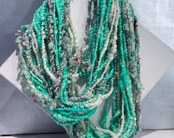 Corespun art yarn “Minty Fresh” bulky, 5.8oz 34 yards: Handspun, RTS, pink, orange, salmon, coral, orange, fuchsia, blue, mint green