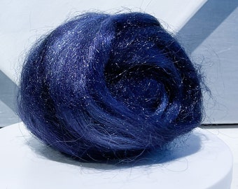 Silvery Blue Firestar “Stardust” Needle Wet Nuno Felting, Blending Spinning Fiber, roving, .5 oz, blue grey, slate