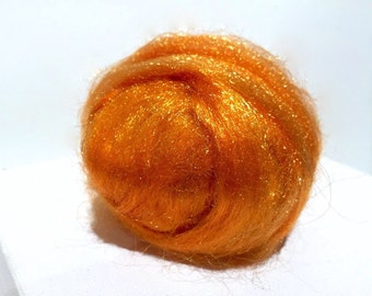 Yellow Orange Firestar roving "Tangerine" Needle Felting, Spinning Fiber .5 oz, light orange, Persimmon, Halloween, Fall Color