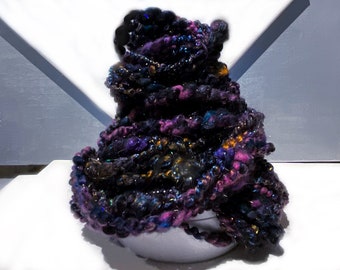 Beaded, Corespun Art Yarn "Midnight Rainbow" 4.7 oz., 42 yards, RTS,  jewel tone rainbow w/ black base, super bulky-chunky