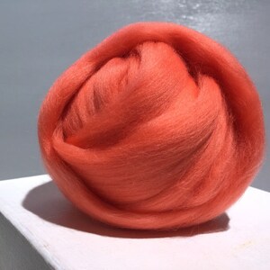 Coral Merino Wool Roving, Needle Felting, Spinning Fiber, Merino wool, felting wool, pink orange wool, coral roving, salmon merino image 2